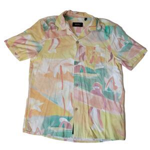 Deus Ex Machina Button Up Shirt Mens Small Abstract Surfer Print Summer Top